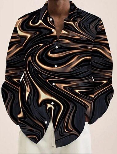  Herren Geometrisch Marmor Abstrakte flüssige Kunst Hemd Knopfhemd Langarm Modisch lässig Urlaub Täglich Streetwear Frühling Herbst Umlegekragen 3D-Druck Hemden mit Kragen Eine Tasche vorne Schwarz