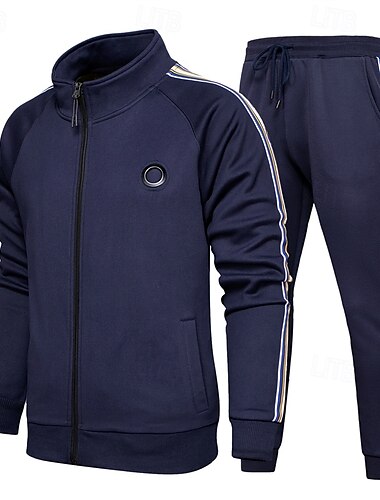  Herren Zip Up Sweatshirt Trainingsanzug Athleisure Herbst Langarm Winddicht Fitnessstudio Training Sport Sportbekleidung Sportkleidung Streifen Schwarz Blau