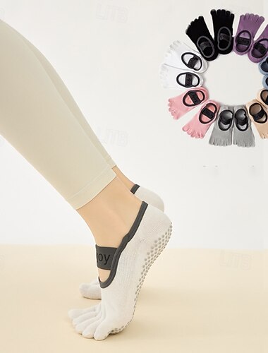  Mujer Calcetines de suelo Dispensador antideslizante Cinco dedos del pie antiolor Antifricción absorbente del sudor por Pilates Danza Aptitud física