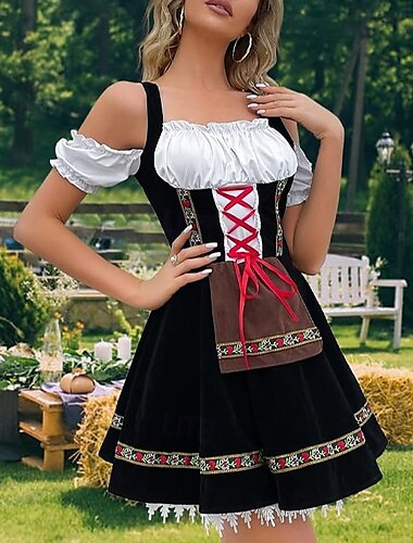  Karneval Oktoberfestbier Kostüm Dirndl Trachtenkleider Dirndlbluse Oktoberfest / Bier Bayerisch Bayerisch Wiesn Traditioneller Stil Wiesn Damen Stoff im traditionellen Stil Hemd Schürze