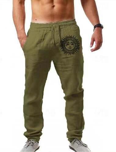  Herren Leinenhosen Hose Baggy-Hosen Strandhose Tasche Kordelzug Einfach Komfort Atmungsaktiv Volle Länge Täglich Urlaub Stilvoll Weiß Armeegrün Mikroelastisch