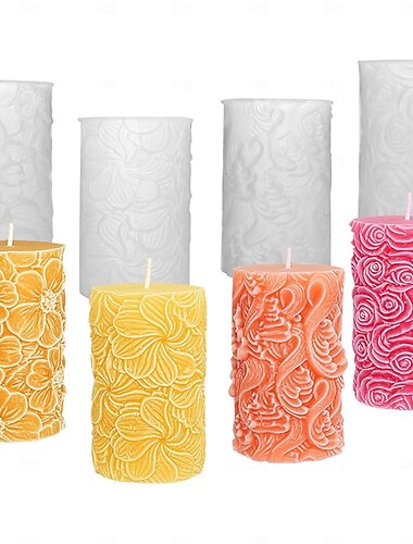  Juego de 4 moldes de silicona para velas: crea diseños únicos con ondas intrincadas, delicadas rosas, caprichosas flores de molino de viento y delicadas margaritas: perfecto para elaborar velas y