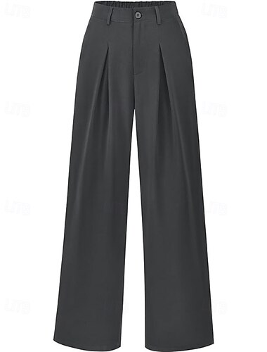  Damen Weites Bein Stoffhosen Streetwear Lässig Volle Länge Natürliche Taille Einfach Tasche Elastischer Bund Bequem Außenbereich Urlaub Streetwear Weinrot Dunkelblau Marineblau Aprikose Herbst