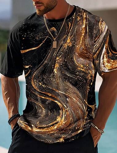  Herren Abstrakt Marmor T Shirt Kurzarm T-Shirt 3D-Druck Rundhalsausschnitt Hemd Tropisch Hawaiianisch Urlaub Straße Lässig Schwarz 1 Schwarz 3 Schwarz Sommer Frühling Bekleidung S M L XL XXL XXXL