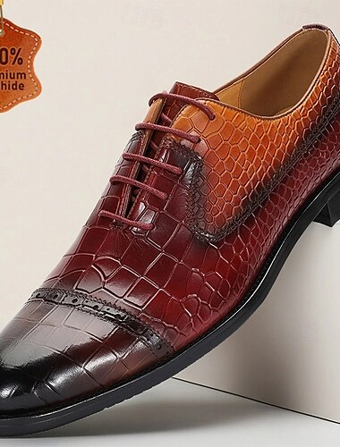  scarpe eleganti da uomo in pelle marrone con motivo coccodrillo e design allacciato per occasioni formali e riunioni di lavoro