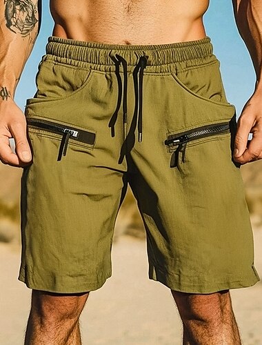  Herr Cargo-shorts Shorts Beach Shorts Joggingshorts Casual shorts Snörning Elastisk midja Ficka med blixtlås Slät Snabb tork Fuktabsorberande Kort Utomhus Utomhussport Ledigt Semester Mode Armégrön