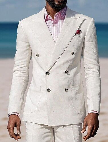  costumes de mariage décontractés pour hommes costumes de plage d'été blancs mode quotidien couleur unie coupe standard 2 pièces croisé six boutons