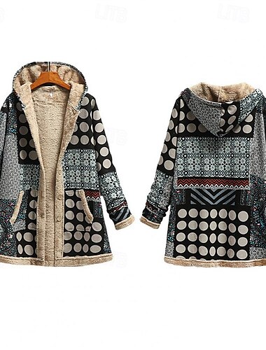  Damen Fleecejacke Mantel Kapuzenjacke Warm Bequem Reißverschluss Tasche Mode Modern Lässig Geometrisch Ausgehen Wochenende Reisverschluss Regulär Mit Kapuze Normale Passform Langarm Oberbekleidung