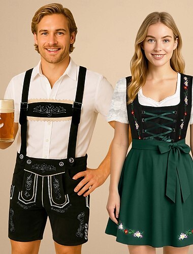  Совпадающий костюм Октоберфеста - дирндль для женщин или lederhosen для мужчин альпийское немецкое баварское пивное платье идеально подходит для пивного фестиваля вечеринки Хэллоуина тематической