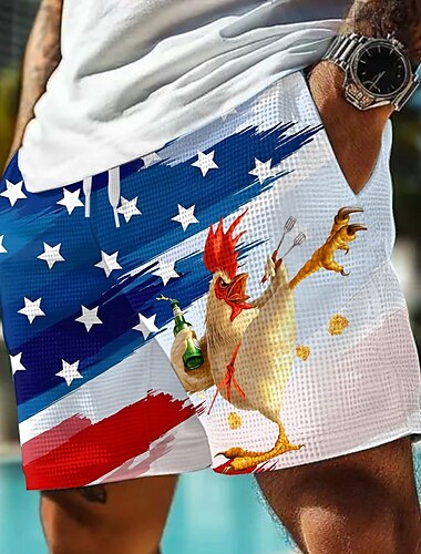  Tag der Unabhängigkeit Herren Küken US Flagge Patriotisch Waffel-Shorts Sweat-Shorts Freizeitshorts Mittlere Taille Modisch lässig Ferien Festival Elastischer Kordelzug in der Taille Shorts mit
