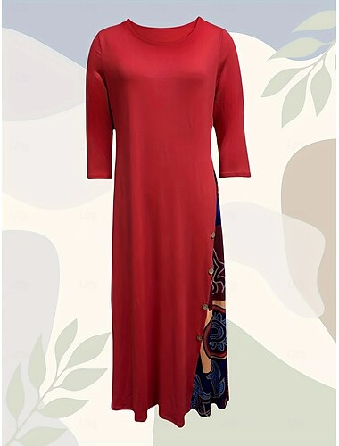  Damen Maxikleid A Linie Kleid Sommerkleid Lässig Täglich Normale Passform Blumen Grafik Dreiviertelarm Rundhalsausschnitt Schwarz Rote Sommer Herbst