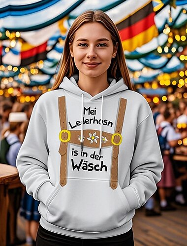  Cerveza Oktoberfest Sudadera Estampado Bolsillo delantero Gráfico Para Mujer Adulto Carnaval Cerveza Oktoberfest Estampado en caliente Vacaciones Fiesta