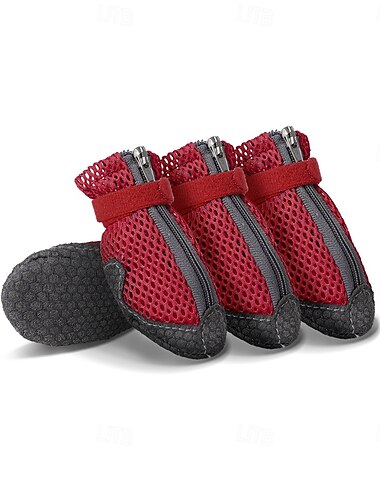  Mesh-Hundeschuhe, Haustierstiefel, atmungsaktive Hundeschuhe für kleine Hunde, wasserdichte Haustiersandalen mit rutschfester Sohle und Reißverschluss, langlebiger Haustierpfotenschutz für heißen
