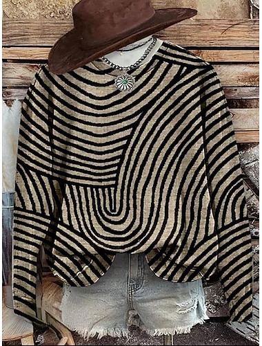  Mujer Sudaderas Geométrico Bloque de color Punk Vintage Moda Manga Larga Cuello Barco Tops regulares Calle Uso Diario Casual Estampado Caqui Primavera Otoño Invierno
