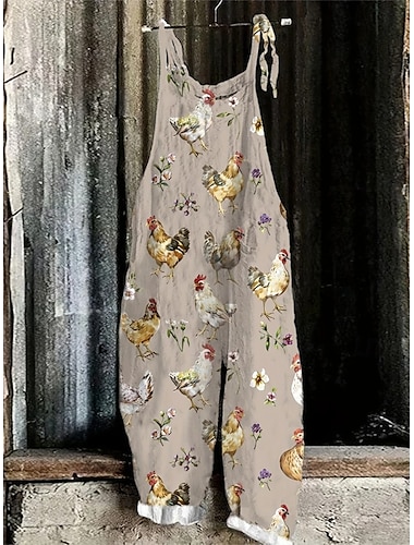  Mujer Mono Vacaciones Vintage Estilo Étnico Longitud total Alta cintura Animal Correa Rígido Formal Vacaciones Calle Rojo rubí Salvia Caqui Verano Primavera Otoño Holgado