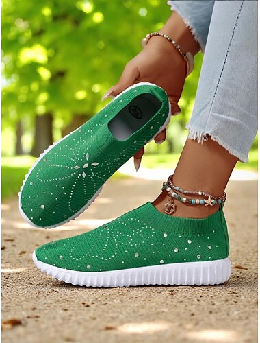  حذاء مشي نسائي أحمر اللون سهل الارتداء من Flyknit - حذاء رياضي خفيف الوزن قابل للتهوية للنزهات الخارجية والسفر وأعمال الحديقة
