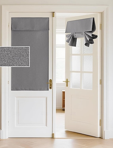  Blackout Linen Door Window Curtains for French Door, Tricia Room Darkening Adhesive Privacy Assured Thermal Insulated Blinds for Kitchen Glass Window