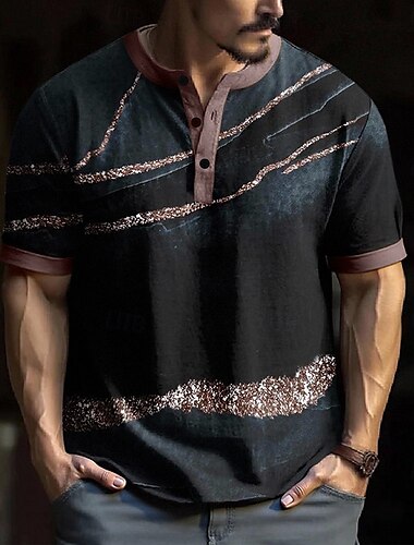  Hombre Patrón de mármol Camiseta Henley Shirt Manga Corta Design Retro Antiguo Casual Calle Casual Diario Verano Primavera Negro Henley Camiseta Henley