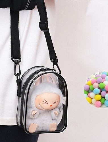 Klarsichtbeutel mit Schlüsselanhänger für 17/15 cm Plüschpuppe (ohne Puppe), hängende Vitrine, Schutzhülle, Aufbewahrungsbox aus Kunststoff und PVC