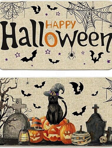  ハロウィンキッチンマット、キッチンラグ2枚、床用クッション付き疲労軽減キッチンマット、滑り止めスタンディングデスクマット、キッチン、床、オフィス用防水キッチンラグセット