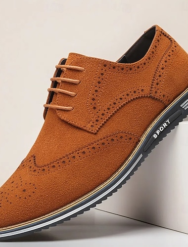  herresko i karamellbrun oxford i kunstskinn med brogue-detaljer – smarte, avslappede snøresko for jobb, date og hverdagsbruk