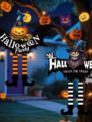  ハロウィン屋外吊り下げパーティーヤードデコレーション2個、お化け祭りドアサイン、ショップ、バー、中庭のハロウィンデコレーション用