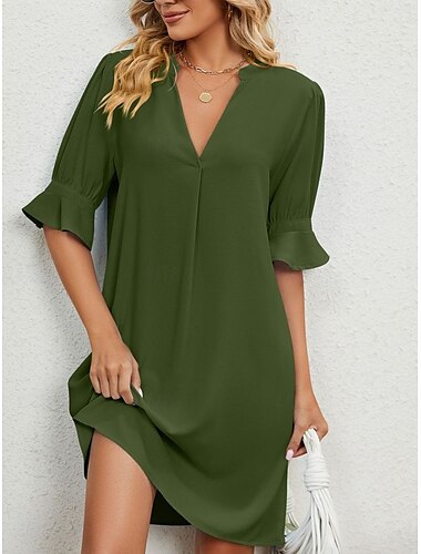  Damen Minikleid A Linie Kleid Sommerkleid Lässig Täglich Normale Passform Einfach Halbarm V Ausschnitt Schwarz Weiß Himmelblau Armeegrün Sommer