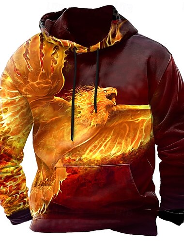 Herr Fågel Fenix Huvtröjor Tröja Huvtröja Långärmad Huvtröja Rund hals Häftig 3D-tryck Nattklubb Streetwear Svart Gul Snörning Höst Vinter Designer
