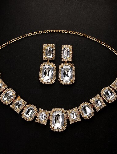  Conjuntos de joias de noiva 2 Zircão Imitações de Diamante 1 Colar Brincos Mulheres Elegante Luxo Fofo Clássico Amor Precioso Forma Geométrica Conjunto de jóias Para Casamento Presente