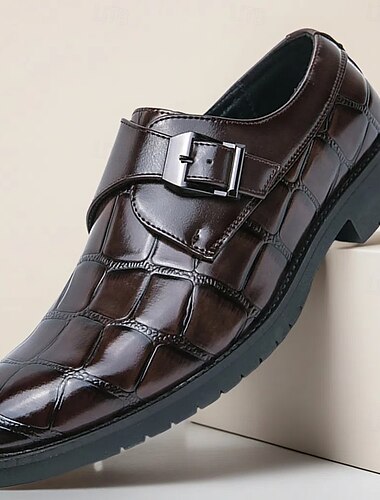  Herren-Monkstrap-Schuhe aus braunem Kunstleder mit Krokoprägung – elegantes, formelles Schuhwerk für Büro & Business-Events