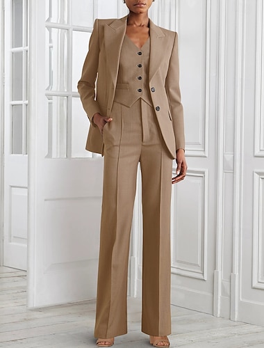  Overall / Hosenanzug Dreiteilig Hosenanzug Brautmutterkleid Formell Hochzeitsgast Elegant Vintage Einfach V Ausschnitt Bodenlang Polyester Langarm mit Knöpfe 2025