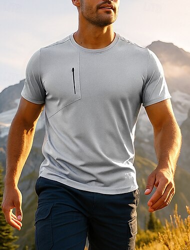  Men's Hiking Shirt Hiking top Tee shirt Short Sleeve Crew Neck Tee Tshirt Top Outdoor Breathable Quick Dry Lightweight Polyester Black Yellow Blue Tennis Golf Running