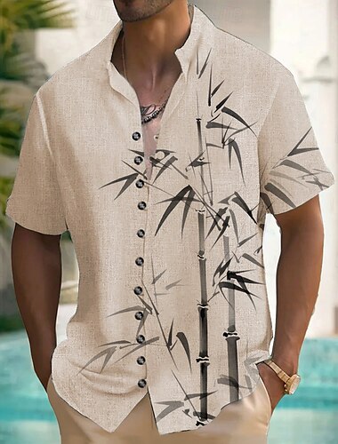 Per uomo Foglia Piante Bambù Camicia Camicia con Bottoni Camicia con colletto alla coreana Maniche Corte Moda Casual Vacanza Abbigliamento mare Estate Primavera Colletto alla coreana Collo alla