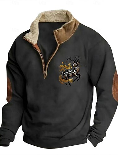  Hombre Sudadera Sudadera con un cuarto de cremallera Negro Marrón Gris Media cremallera Bloque de color Reno Media Cremallera Estampado Deporte Diario Festivos Poliéster Vintage Ropa de calle Casual