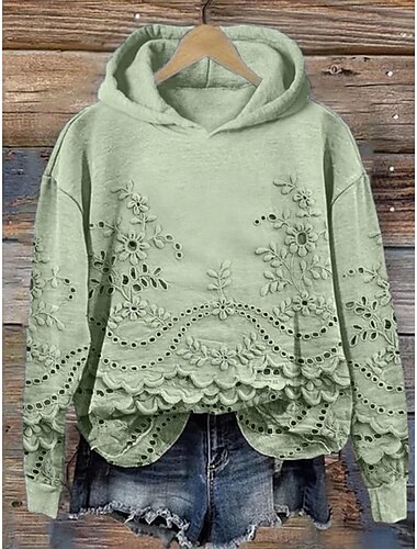  Damen Kapuzenpullover Blumen Elegant Warm Mode Langarm Mit Kapuze Normale Oberteile Straße Alltagskleidung Druck Weiß Rosa Blau Purpur Grün Herbst Winter