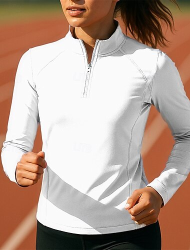  Damen Sweatshirt Laufoberteil Golf-Poloshirt Laufshirt Schlank Viertel Postleitzahl Langarm Oberteil Atmungsaktiv Schnelltrocknend Leicht Elastisch Tennis Golfspiel Laufen Sportbekleidung