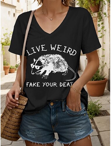  Damen T Shirt Grafik Tiermotiv Buchstabe Vintage Stilvoll Klassisch Kurzarm V Ausschnitt Normale Oberteile Täglich Druck Schwarz Weiß Gelb Rote Blau Sommer Frühling