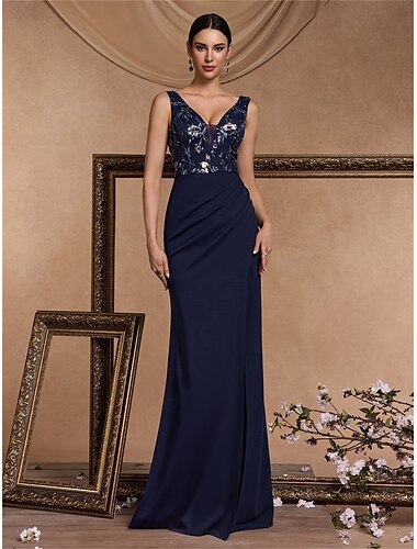  Meerjungfrauenschnitt Quinceanera-Kleider Elegant Kleid Formell Hochzeit Bodenlang Ärmellos V Ausschnitt Satin Rückenfrei mit Schlitz 2025