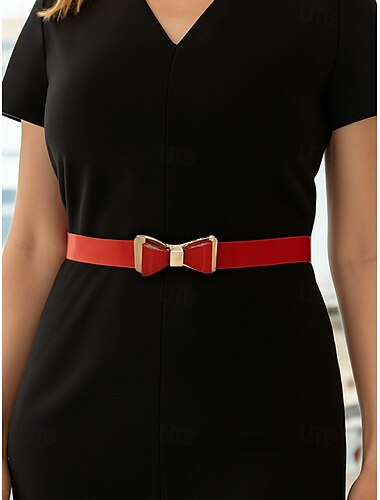  Elastischer Taillengürtel für Damen mit Schleife – Kunstledergürtel mit Metallschnalle, eleganter schmaler Stil für Büro, Party oder formelle Outfits