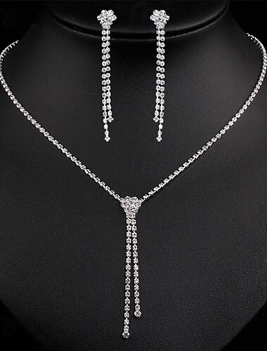  Brautschmuck-Sets 1 Set Strass-Legierung Ohrringe Halskette elegantes stilvolles Damen-Schmuckset für Hochzeit besondere Anlässe Party Abendgarderobe
