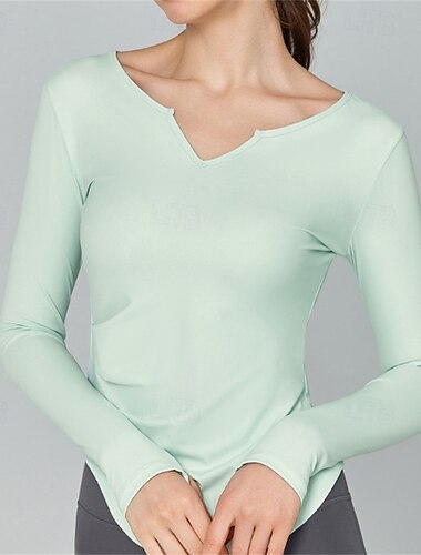  Damen Sportshirts V-Ausschnitt Hautfreundlich Schnelltrocknend Weichheit Locker Langarm Sport Einfarbig Oberteil Für Pilates Zumba Yoga Sportkleidung
