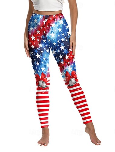  Unabhängigkeitstag Frauen Leggings Urlaub Vintage Ethnischer Stil Vollständig hochtaillierte Hosen Grafische Amerikanische Flagge 3D Druck Schnelles Trocknen Atmungsaktiv Weich Dehnbar Outdoor