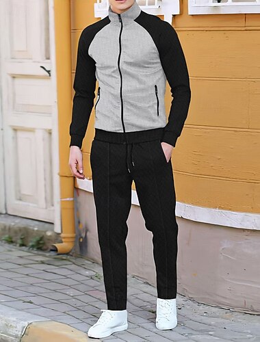  Herren Trainingsanzug Jogginghose Athleisure Herbst Langarm Hoher Ausschnitt Winddicht Fitnessstudio Laufen Athlässigkeit Sportbekleidung Sportkleidung Farbblock Weiß Braun Khaki