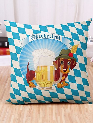  Oktoberfest Dachshund Bayersk Dekorativa Kuddöverdrag 1PC Mjuk Fyrkantig Soffkudde Tysk Öl Design Vit Blå Rutig