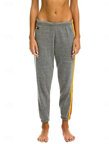  Damen Jogginghose Chinos Urlaub Mode Streetwear Volle Länge Hohe Taille Gestreift Patchwork Elastischer Bund Bequem Weich Dehnbar Outdoor Urlaub Straße Schwarz Dunkelblau Grau Sommer Frühling Normale