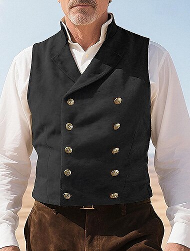  Herren Weste aus Wildlederimitat Weste Gilet Urlaub Party Geschäft Vintage Frühling Herbst Tasche Knöpfe Polyester Bequem Einfarbig Doppelreihig Revers Normale Passform Schwarz Leicht Braun Blau