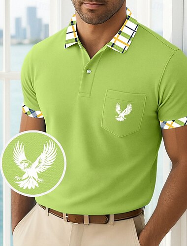  Herren Golfshirt Piqué-Poloshirt Geschäft Lässig Gerippter Polokragen Kurzarm Mode Basic Einfarbig Karomuster Knöpfe Logo Sommer Frühling Frühling & Herbst Normale Passform Gelb Marineblau Grün