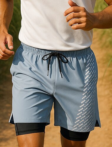  Hombre Pantalones Cortos Running Bolsillo 2 en 1 Bermudas Deporte Casual Transpirable Secado rápido Ligero Elástico Tenis Golf Corriendo Ajuste regular Ropa de deporte Ropa de Deporte Negro Azul