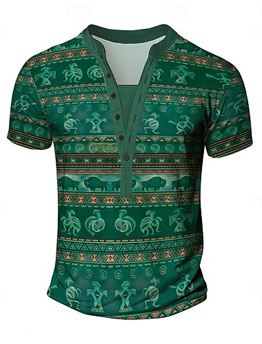  Per uomo Etnico Maglietta Maglia Henley Manica Corta Designer Essenziale Classico All'aperto Casuale Quotidiano Estate Blu Verde Borgogna Cachi Henley Maglietta Henley