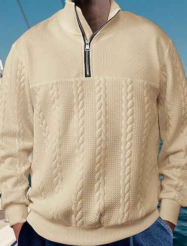  Herren Reißverschluss-Sweatshirt Schwarz Weiß Marineblau Khaki Hellgrau Stehkragen Einfach Viertel Postleitzahl Lässig Täglich Ferien Streetwear Cool Lässig Herbst Winter Bekleidung Kapuzenpullover